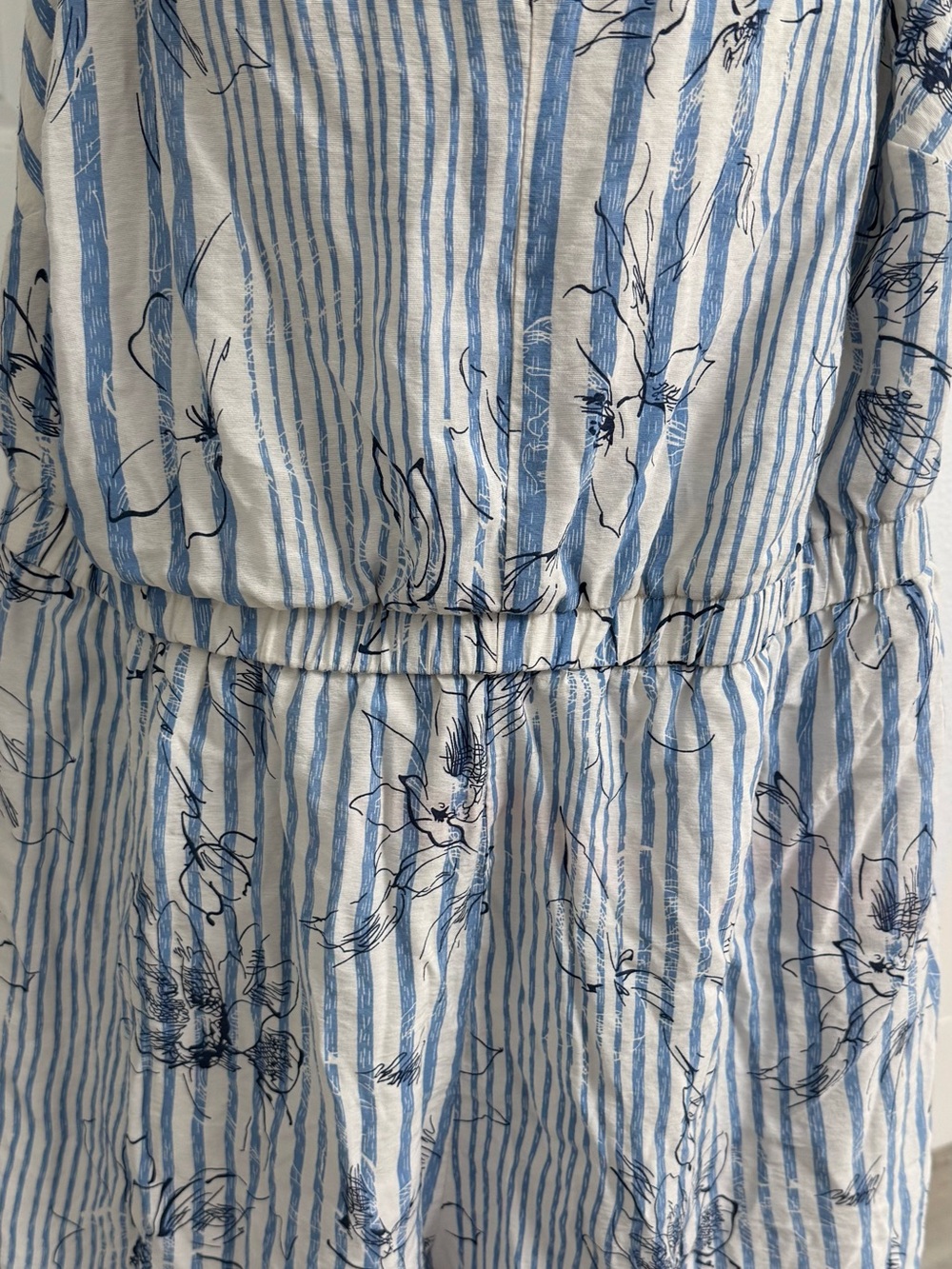 Blue and White Striped Floral jumper shorts.